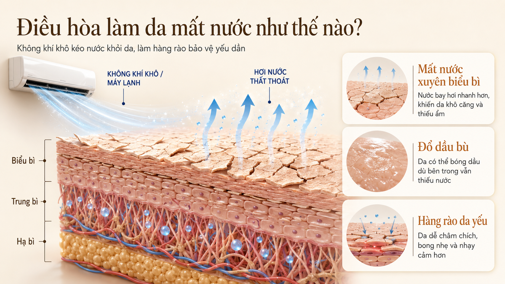 Minh họa điều hòa làm da mất nước
